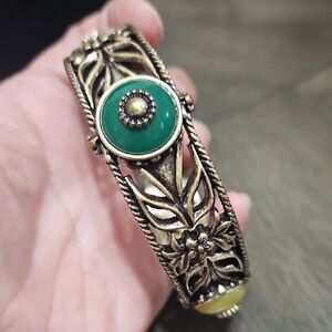 Lucky Brand Gold-Tone Filigree Bracelet with Green and Yellow Accents